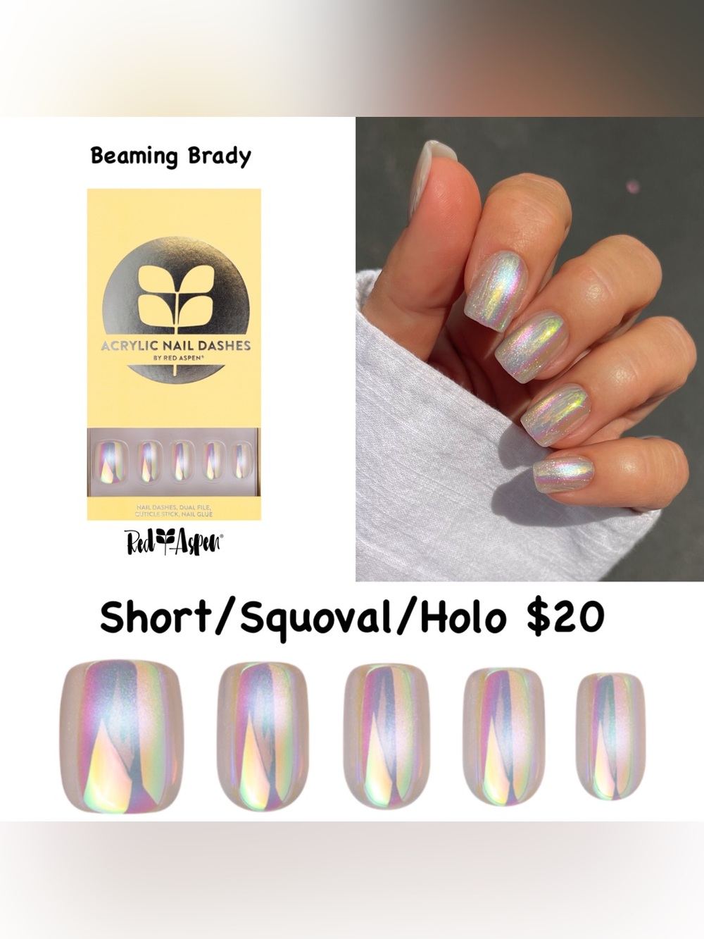 Red Aspen 🪩Bradie🪩 Holographic Short Squoval Acrylic Nail Dashes